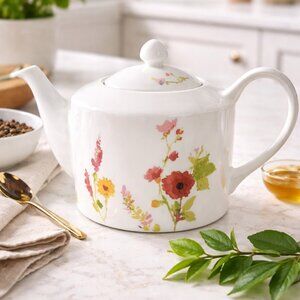 222 Fifth THEA Bone China Teapot Floral Pink Blue Porcelain 48oz Grandmillennial